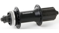 28" Hinterrad, Felge: Schürmann YAK DISC, 23-622, schwarz, geöst, AV/DV. Nabe: 8-/9-/10-/11-fach, Shimano QC300/QC400/M4050, Hohlachse, Center Lock, schwarz