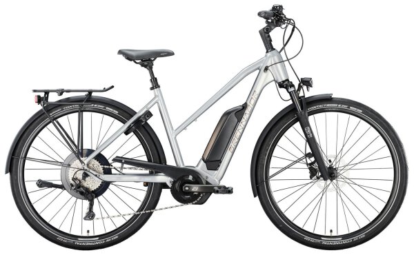 Brennabor "T-38e" Elektro-Trekkingrad, 28" Trapez, Shimano Deore, 10-Gang, 50cm, shiny silver/pale brown, Bosch Active Line Plus, 50Nm, Akku 500Wh
